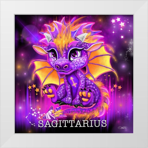 Zodiac Lil Dragonz Sagittarius White Modern Wood Framed Art Print by Sheena Pike Art