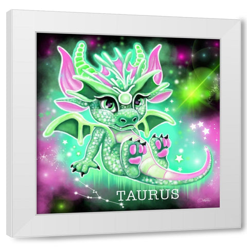 Zodiac Lil Dragonz Taurus White Modern Wood Framed Art Print by Sheena Pike Art