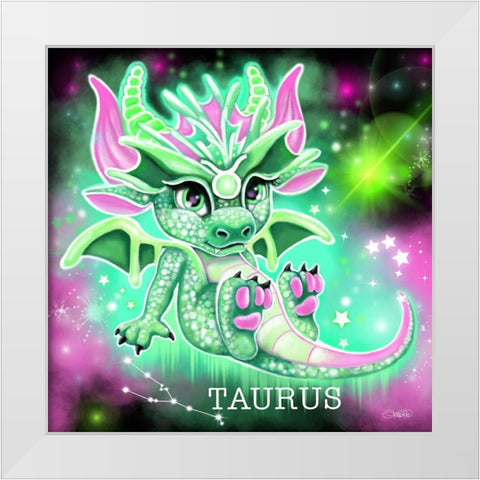 Zodiac Lil Dragonz Taurus White Modern Wood Framed Art Print by Sheena Pike Art