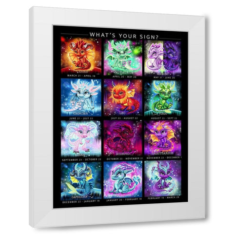 The Zodiacs Lil Dragonz White Modern Wood Framed Art Print by Sheena Pike Art