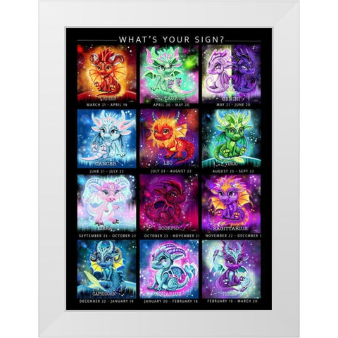 The Zodiacs Lil Dragonz White Modern Wood Framed Art Print by Sheena Pike Art