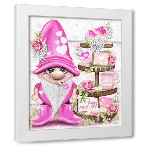 Lil Gnomez Pink Valentine White Modern Wood Framed Art Print by Sheena Pike Art