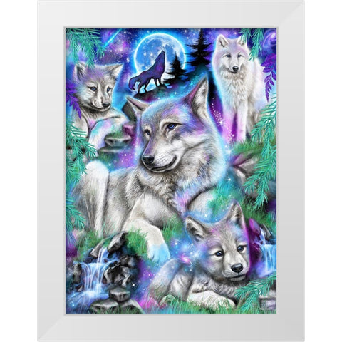 Daydream Galaxy Wolves White Modern Wood Framed Art Print by Sheena Pike Art