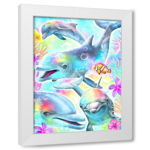 Daydream Rainbow Dolphins White Modern Wood Framed Art Print by Sheena Pike Art