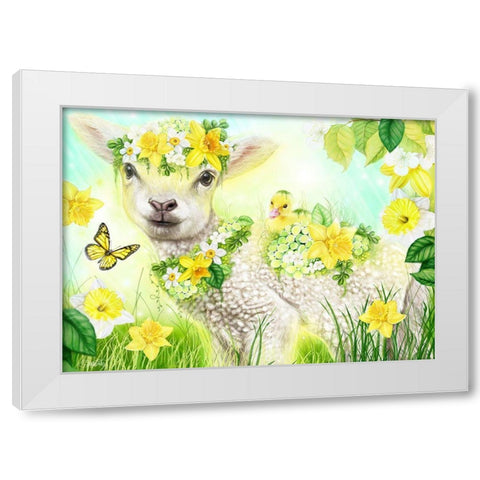 Sweet Daffodil Lamb White Modern Wood Framed Art Print by Sheena Pike Art