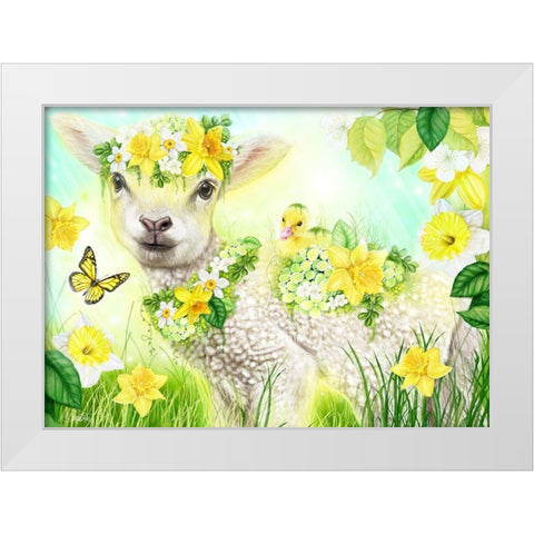 Sweet Daffodil Lamb White Modern Wood Framed Art Print by Sheena Pike Art