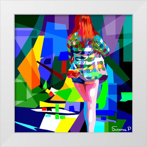 Back Of Girl White Modern Wood Framed Art Print by Pansanit, Surapol