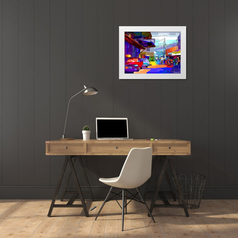 Evening In The Village White Modern Wood Framed Art Print by Pansanit, Surapol