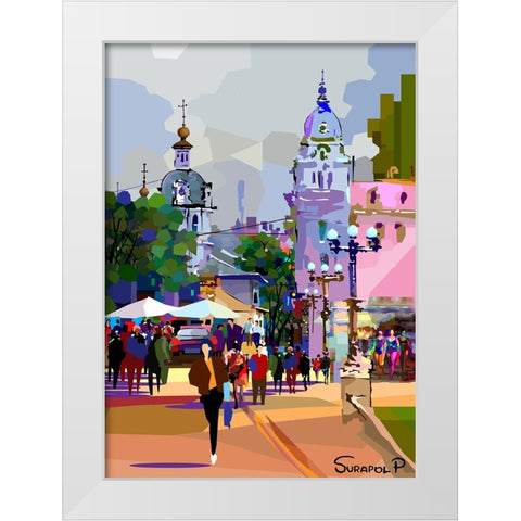 Tourist City White Modern Wood Framed Art Print by Pansanit, Surapol