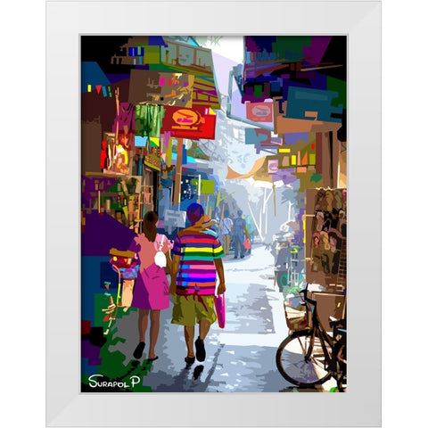 Alley In The City White Modern Wood Framed Art Print by Pansanit, Surapol