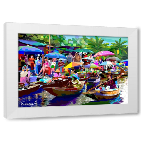 Tour The Floating Market No1 White Modern Wood Framed Art Print by Pansanit, Surapol