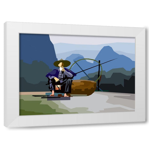 Fisherman White Modern Wood Framed Art Print by Pansanit, Surapol