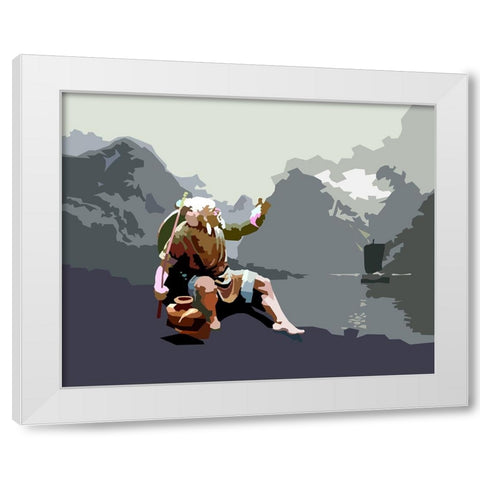 Old Fisherman White Modern Wood Framed Art Print by Pansanit, Surapol