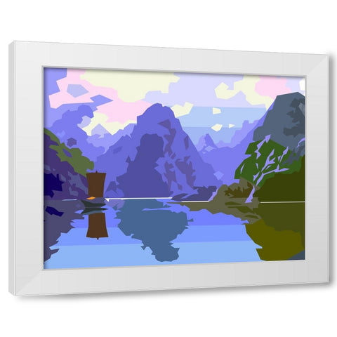 Water and Mountains White Modern Wood Framed Art Print by Pansanit, Surapol