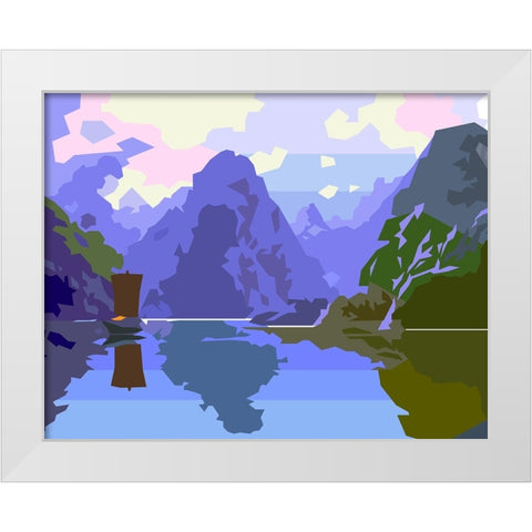 Water and Mountains White Modern Wood Framed Art Print by Pansanit, Surapol