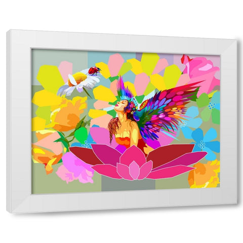 Lady Flowers White Modern Wood Framed Art Print by Pansanit, Surapol