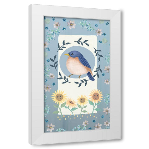 Bluebird Paradise White Modern Wood Framed Art Print by The Font Diva