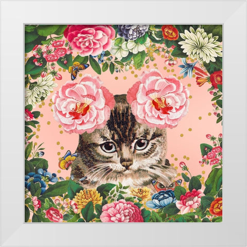 Cat Garden White Modern Wood Framed Art Print by The Font Diva