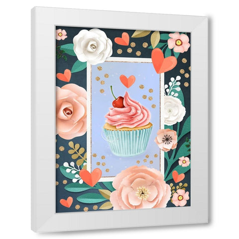 Cherry On Top White Modern Wood Framed Art Print by The Font Diva