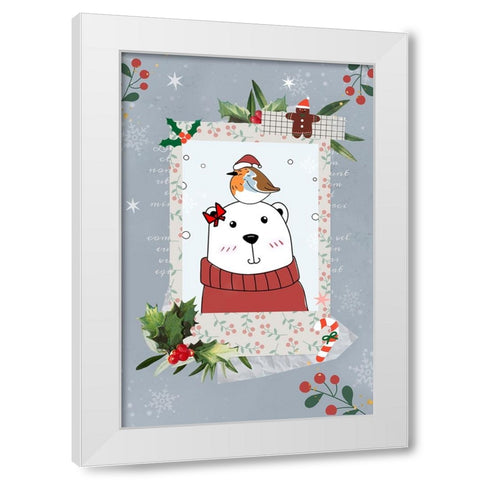 Christmas Bear White Modern Wood Framed Art Print by The Font Diva