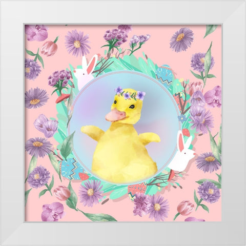 Darling Duckling White Modern Wood Framed Art Print by The Font Diva