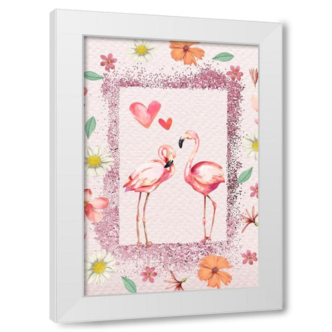 Flamingo Flattery White Modern Wood Framed Art Print by The Font Diva
