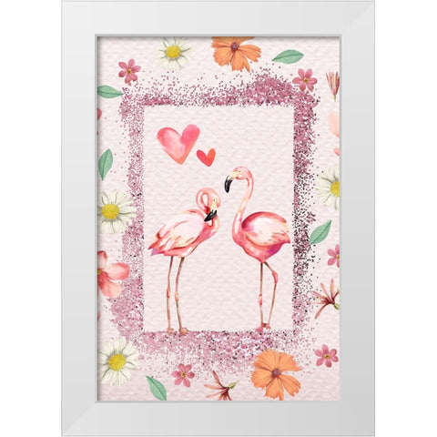 Flamingo Flattery White Modern Wood Framed Art Print by The Font Diva