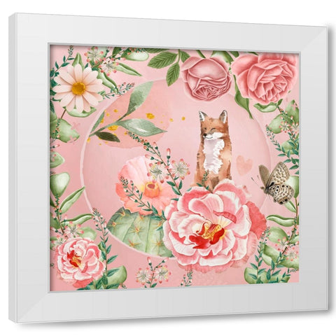 Flower Fox White Modern Wood Framed Art Print by The Font Diva