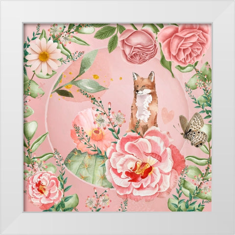 Flower Fox White Modern Wood Framed Art Print by The Font Diva