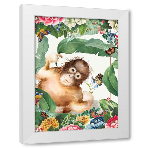 Monkey Around White Modern Wood Framed Art Print by The Font Diva
