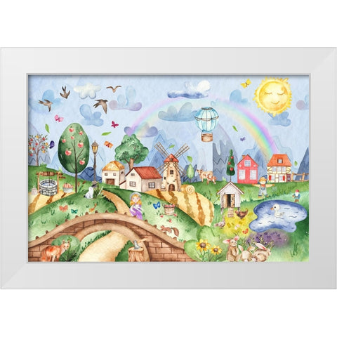 Over the Hill and Far Away White Modern Wood Framed Art Print by The Font Diva