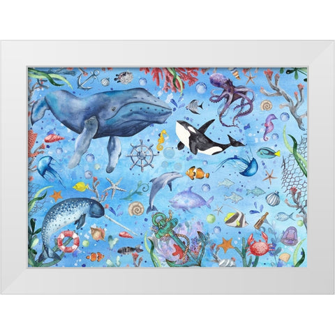 Deep Blue Sea White Modern Wood Framed Art Print by The Font Diva