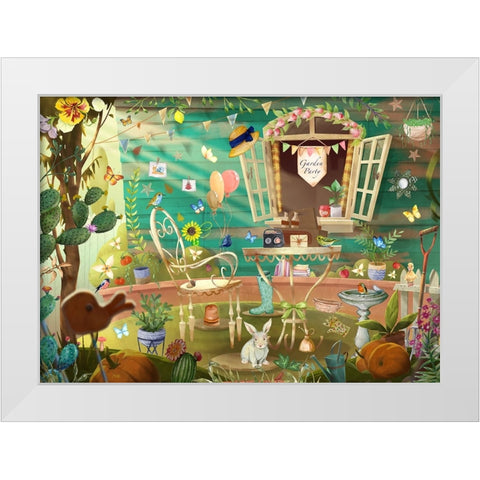Garden Party White Modern Wood Framed Art Print by The Font Diva