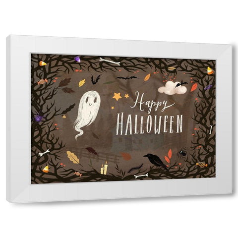 Grim Grinning Ghost White Modern Wood Framed Art Print by The Font Diva