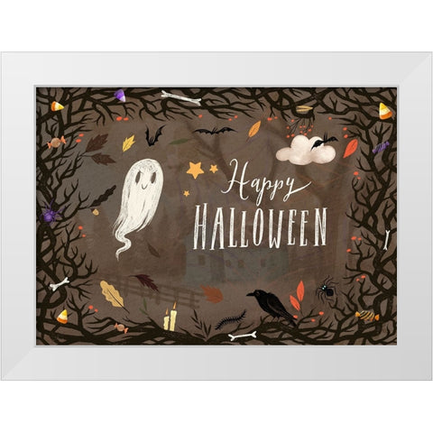 Grim Grinning Ghost White Modern Wood Framed Art Print by The Font Diva