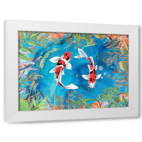 Just Keep Swimming White Modern Wood Framed Art Print by The Font Diva