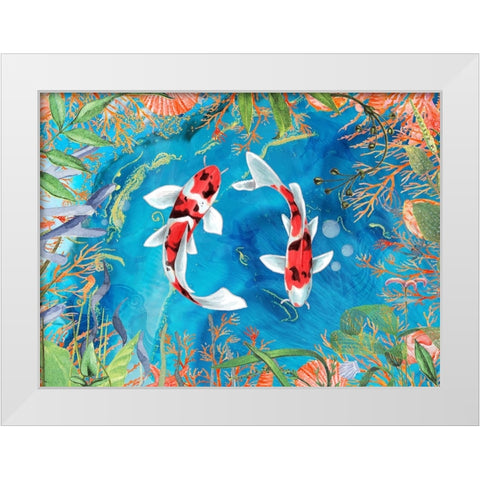 Just Keep Swimming White Modern Wood Framed Art Print by The Font Diva