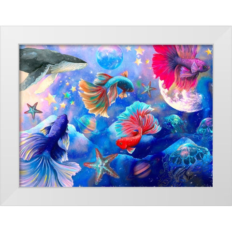 Deep Sea Galaxy White Modern Wood Framed Art Print by The Font Diva