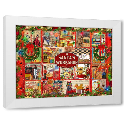 Santas Workshop White Modern Wood Framed Art Print by The Font Diva