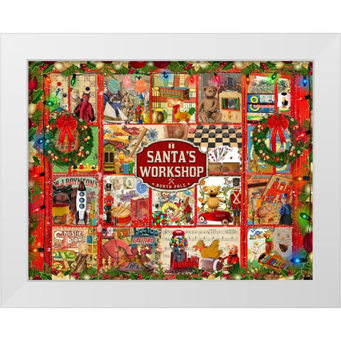 Santas Workshop White Modern Wood Framed Art Print by The Font Diva