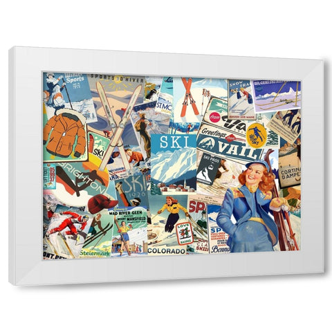 Ski Lodge White Modern Wood Framed Art Print by The Font Diva