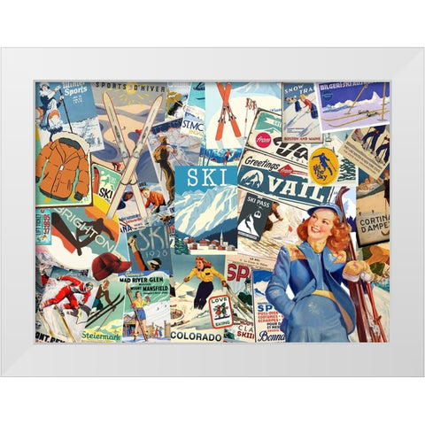 Ski Lodge White Modern Wood Framed Art Print by The Font Diva