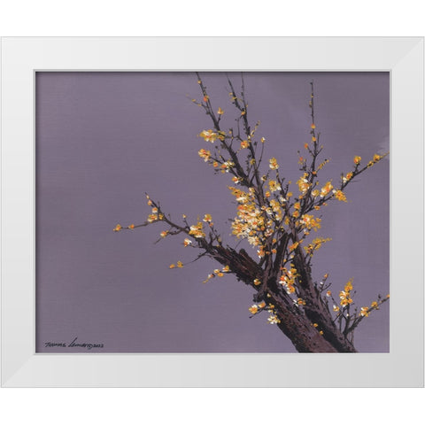 Little Plum Flowers White Modern Wood Framed Art Print by Leung, Thomas
