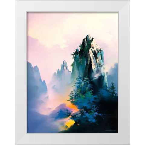 Mountain Glow White Modern Wood Framed Art Print by Leung, Thomas