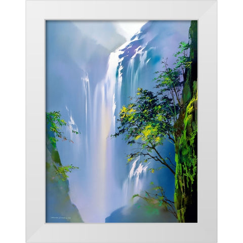 Spring Cascades White Modern Wood Framed Art Print by Leung, Thomas