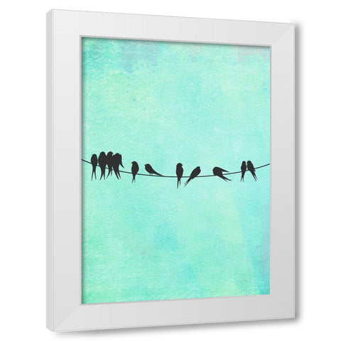 Birds On A Wire White Modern Wood Framed Art Print by Lavoie, Tina
