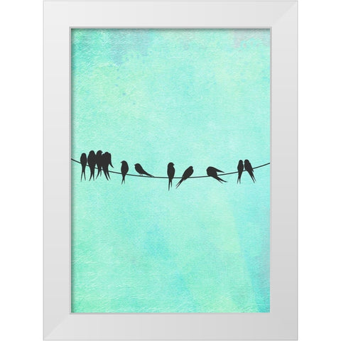 Birds On A Wire White Modern Wood Framed Art Print by Lavoie, Tina