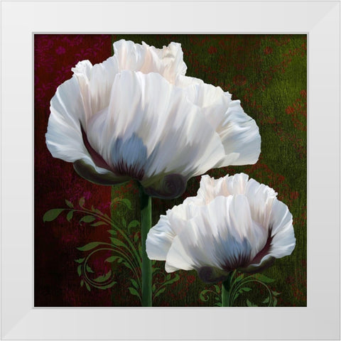 Coquelicots En Vert White Modern Wood Framed Art Print by Lavoie, Tina