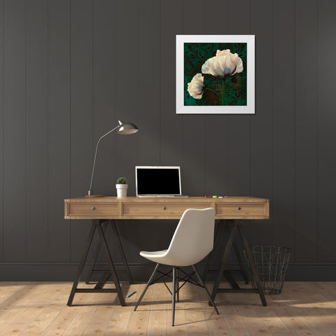 Poppies In Verdigris And Rust White Modern Wood Framed Art Print by Lavoie, Tina