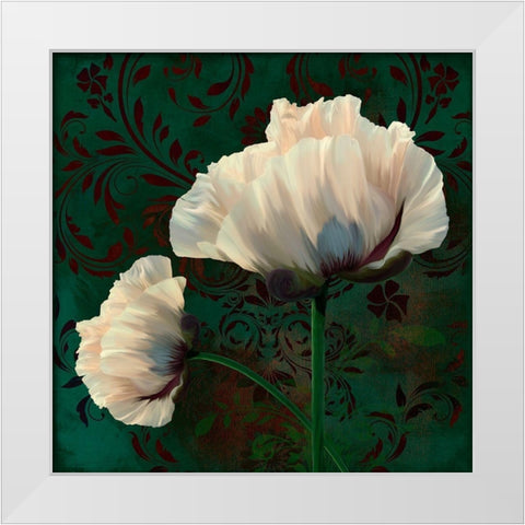 Poppies In Verdigris And Rust White Modern Wood Framed Art Print by Lavoie, Tina